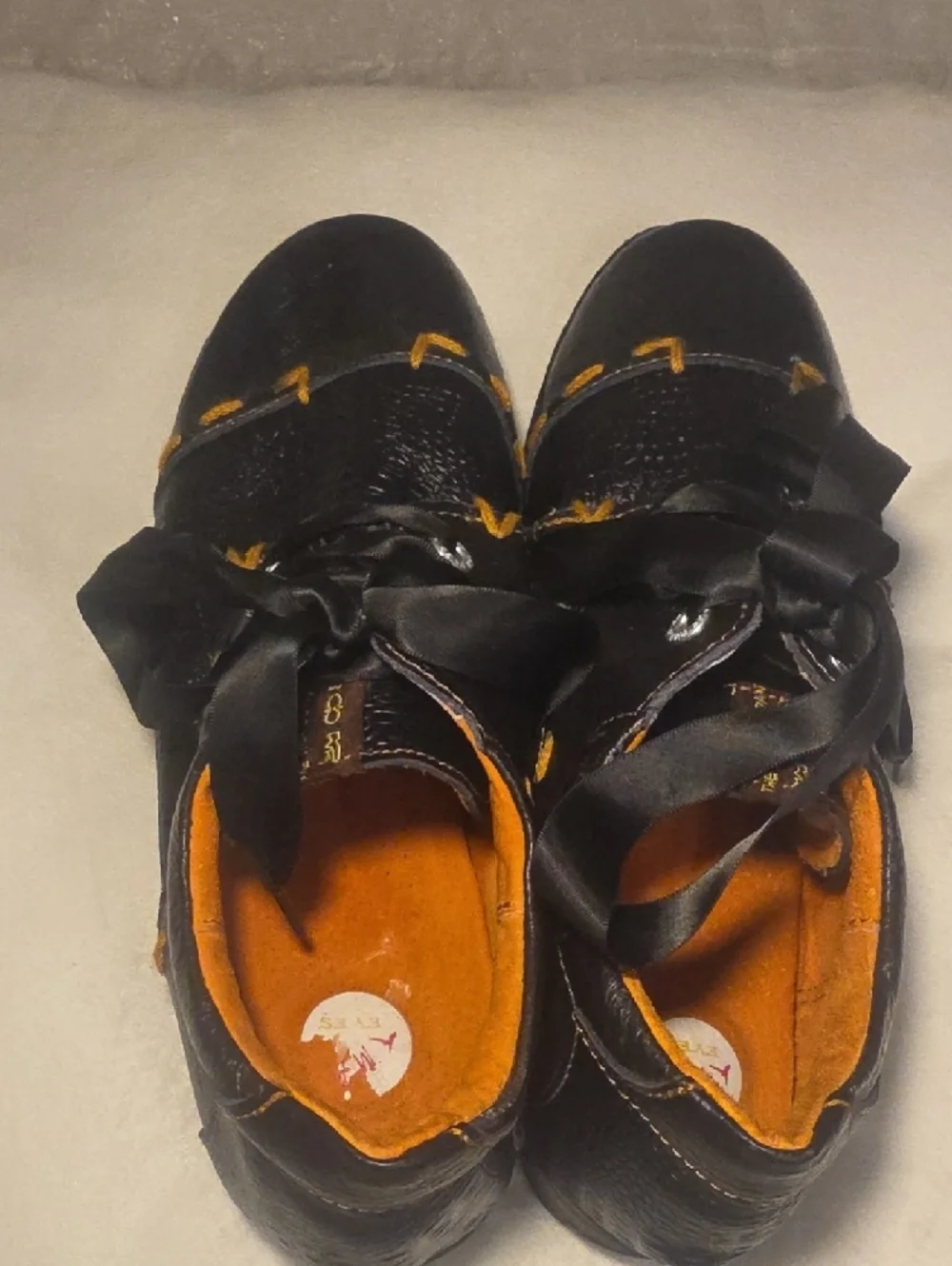 Tma Eyes Black Leather Lace-Up Shoes with Orange Stitching Size 40